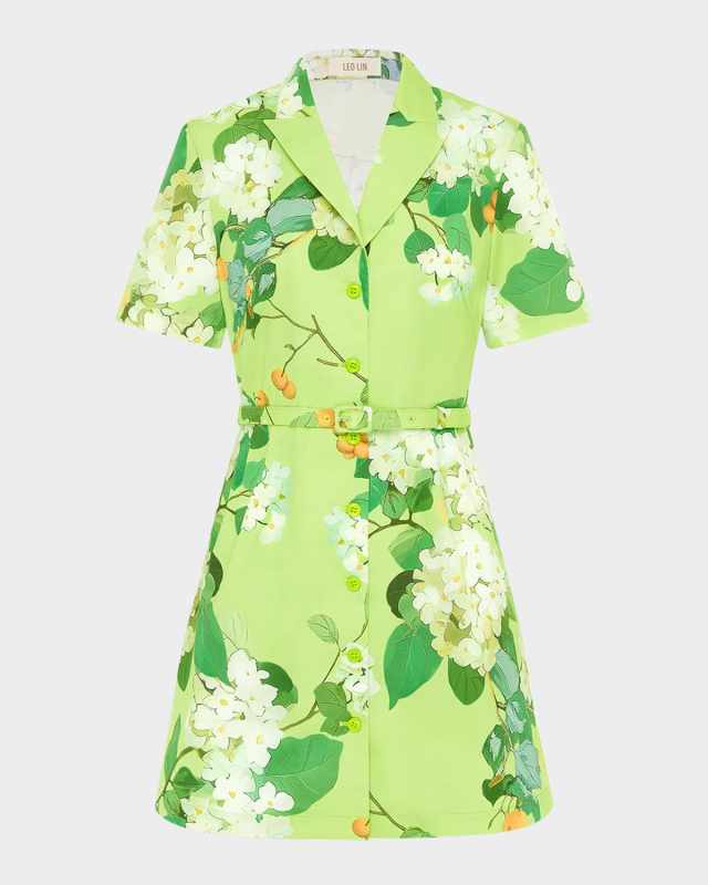 Brigitte Floral-Print Belted Mini Shirtdress